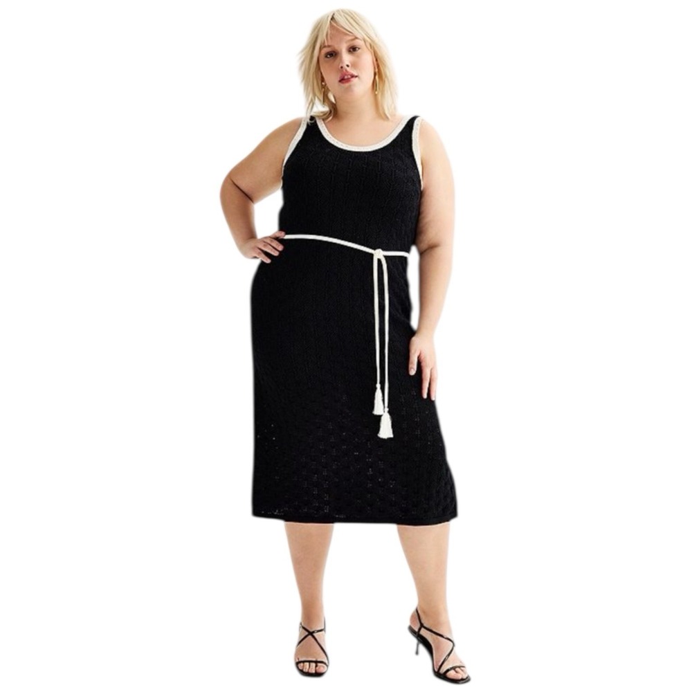 NWTs Nine West Womens Plus Size 3X Crochet Belt Dress Black White‎ Resort Summer